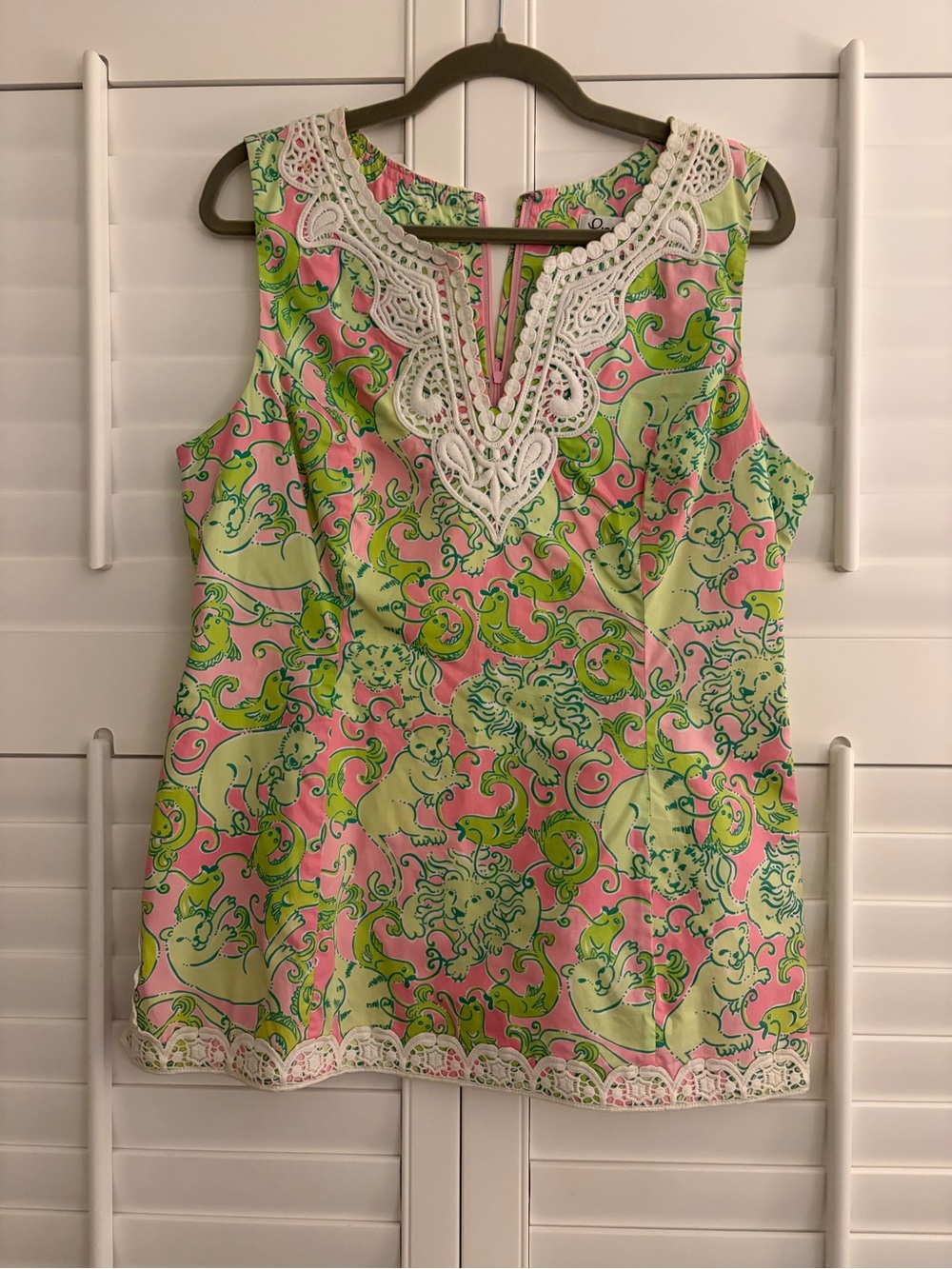 Lilly Pulitzer Size 12 White Label Pink & Lime Printed Sleeveless Top